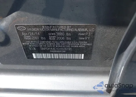 2014 Hyundai Elantra Limited из США, поврежденный, VIN 5NPDH4AE1EH526191